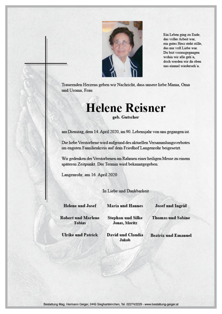 Reisner Helene Bestattung Geiger