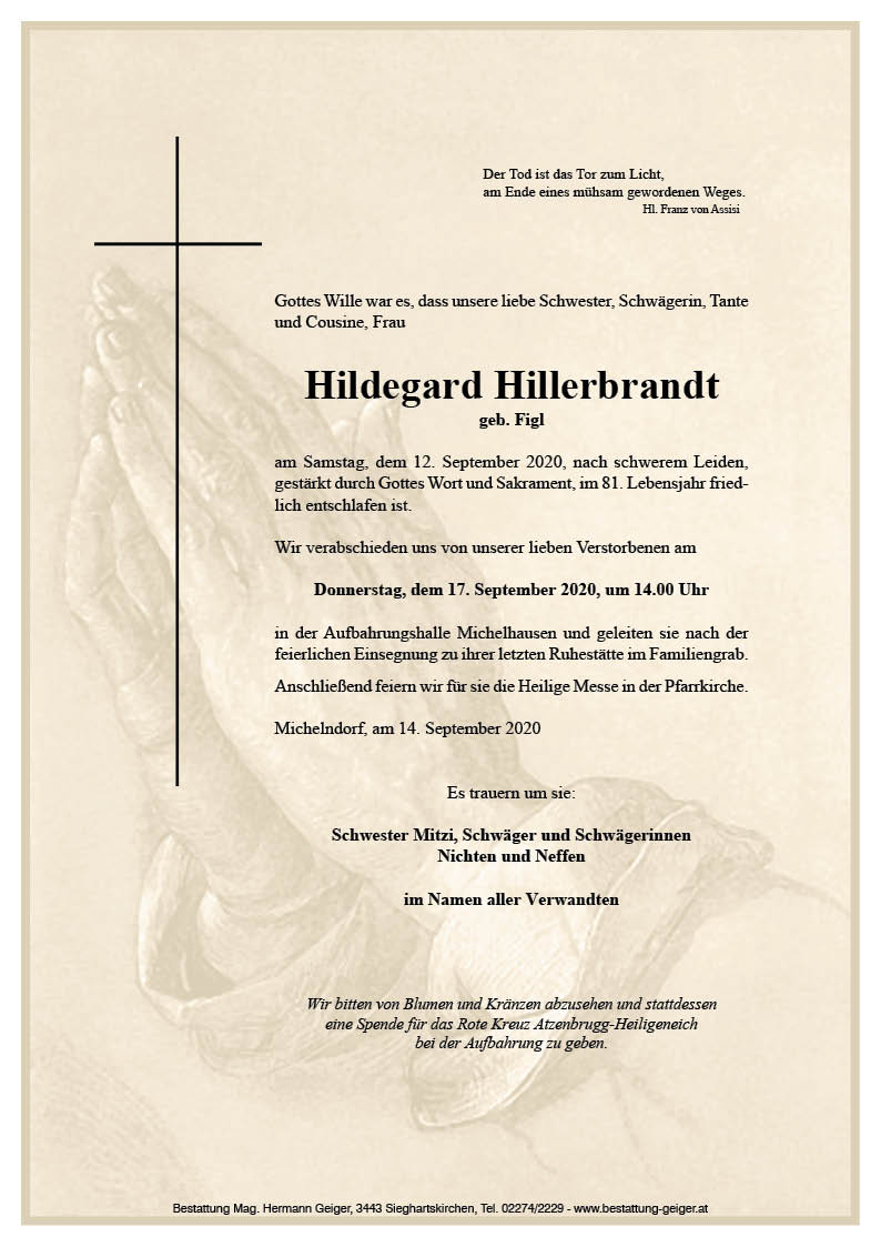 Hillerbrandt Hildegard Bestattung Geiger