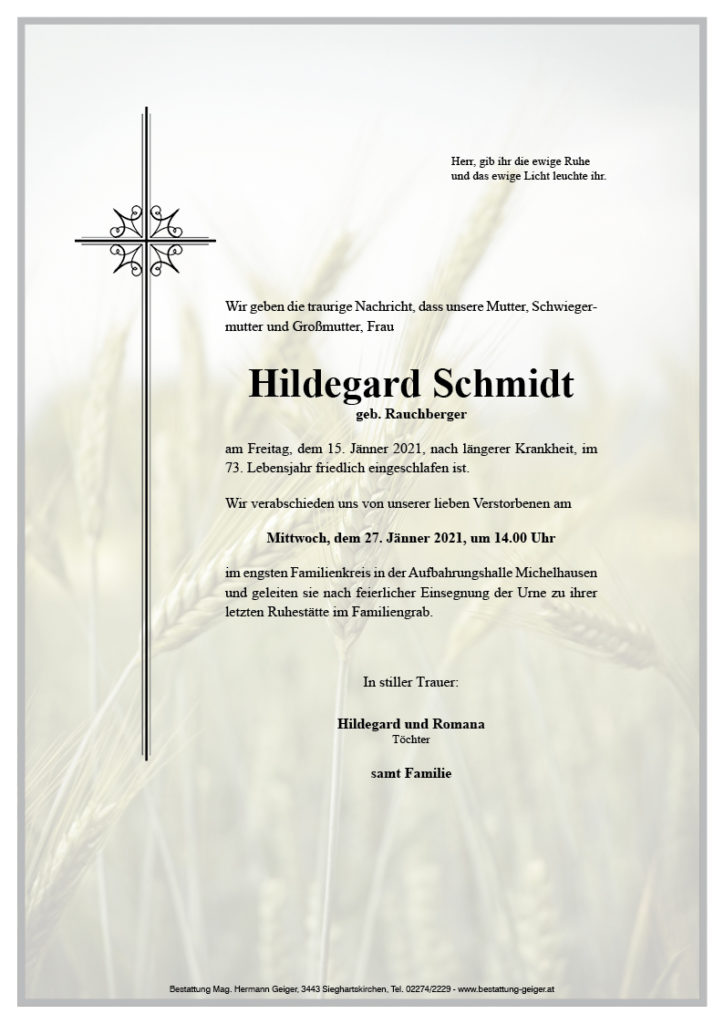 Schmidt Hildegard Bestattung Geiger