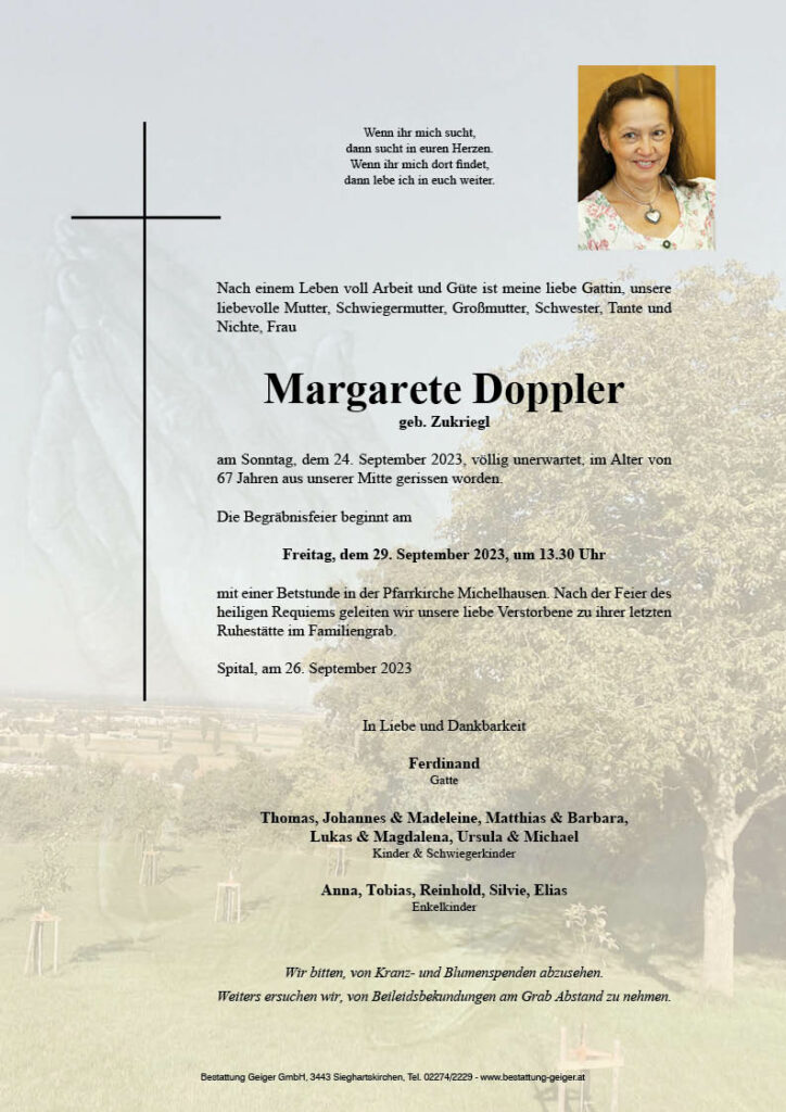 Doppler Margarete Parte Bestattung Geiger