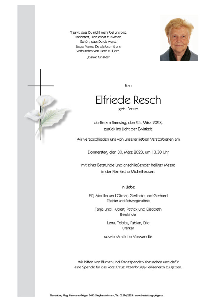 Resch Elfriede Bestattung Geiger